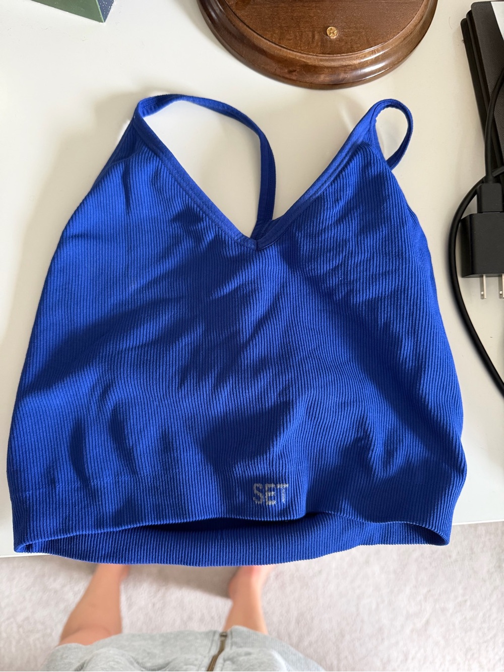 SET Active Royal Blue Ribbed V-Neck Tank Top With Matching Shorts